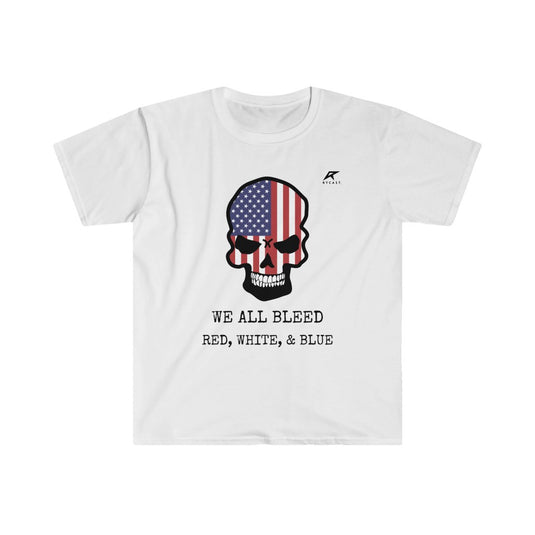 WE ALL BLEED RED, WHITE, AND BLUE Unisex Softstyle T-Shirt