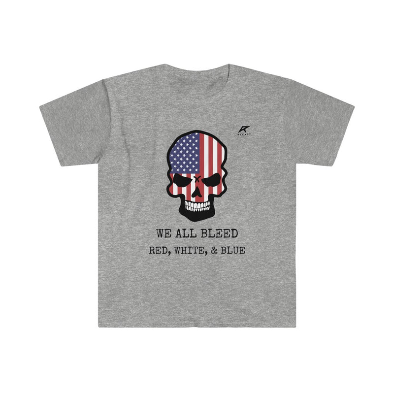 Load image into Gallery viewer, WE ALL BLEED RED, WHITE, AND BLUE Unisex Softstyle T-Shirt
