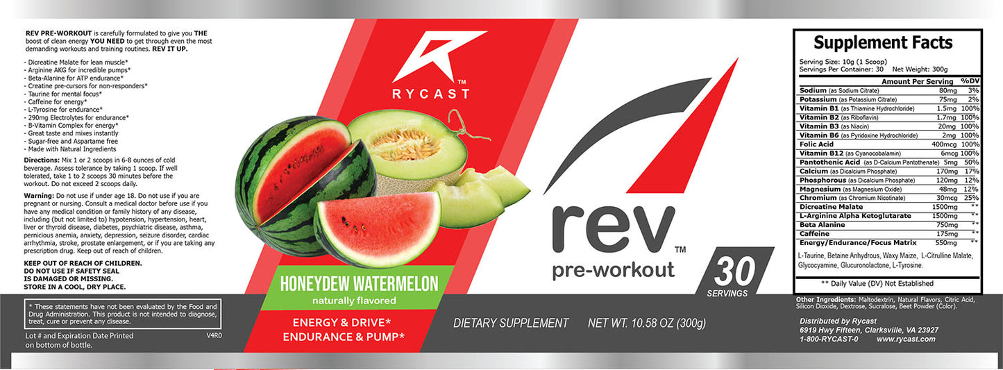 REV Pre-Workout Honeydew Watermelon Flavor